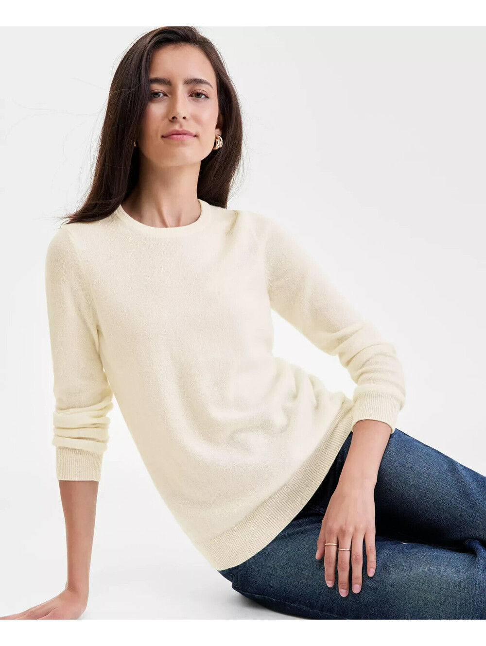 Charter Club 100% 2-Ply Cashmere Sweater Cream Ivory Long Sleeve Crew Neck L